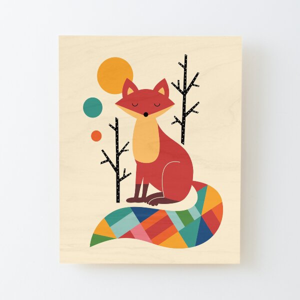 Rainbow Fox Wood Mounted Print