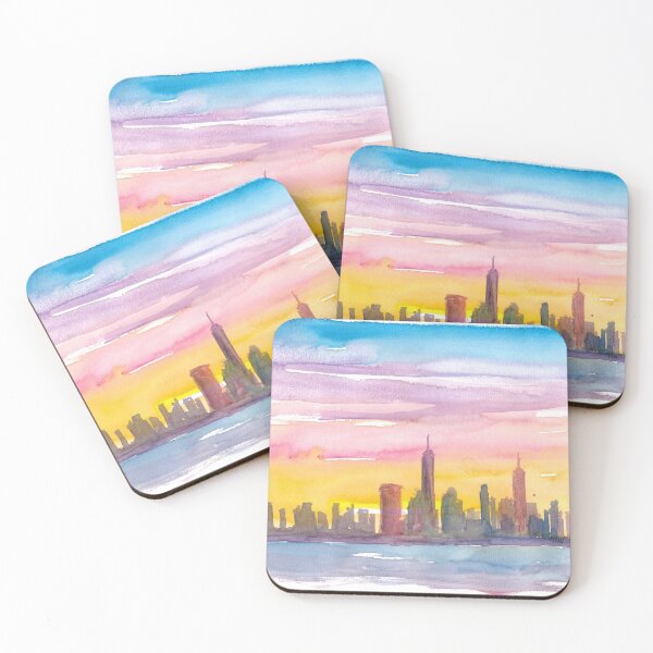 Artikelvorschau, New York City Skyline in goldener Sonnenuntergangsstimmung entworfen und verkauft von artshop77.