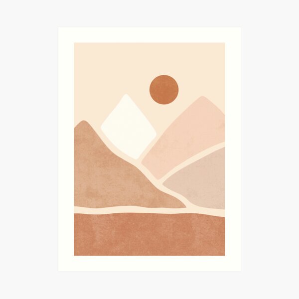 Neutral boho mountain sun Art Print