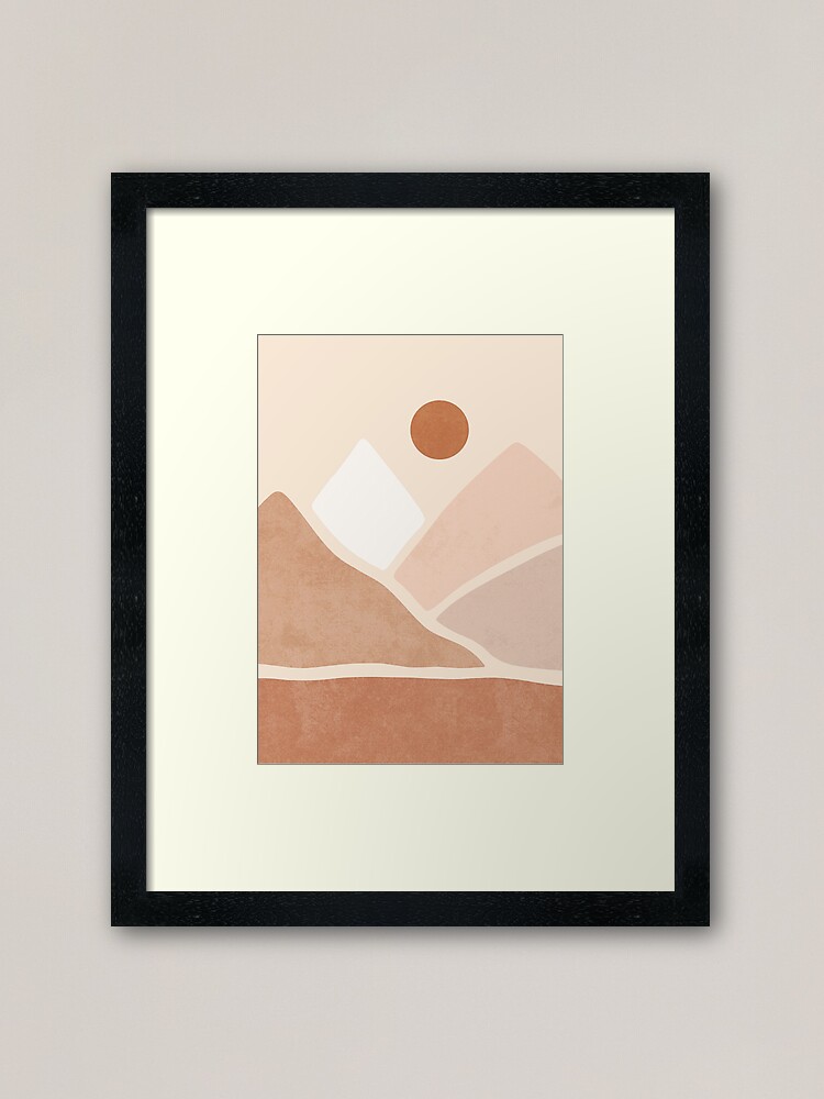 Alternate view of Neutral boho mountain sun Framed Art Print
