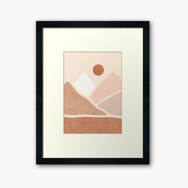 Neutral boho mountain sun Framed Art Print