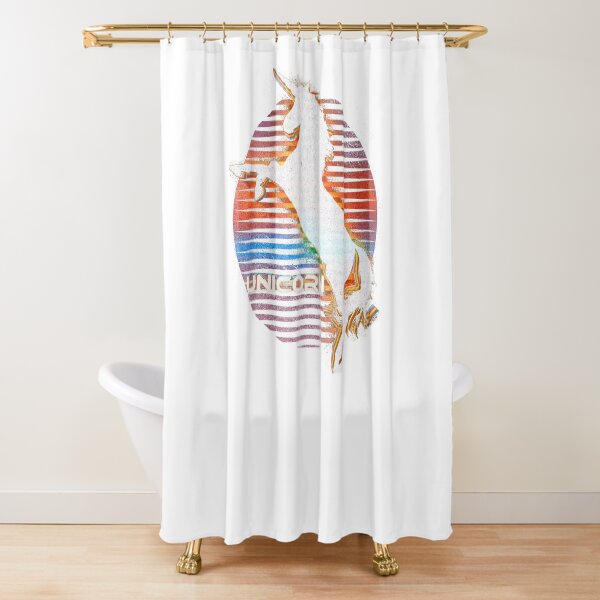 Unicorn Black Grey White Retro Galaxy Unicorn Graphic Logo Shower Curtain