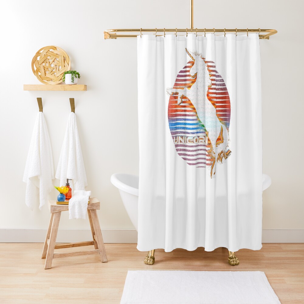 Unicorn Black Grey White Retro Galaxy Unicorn Graphic Logo Shower Curtain