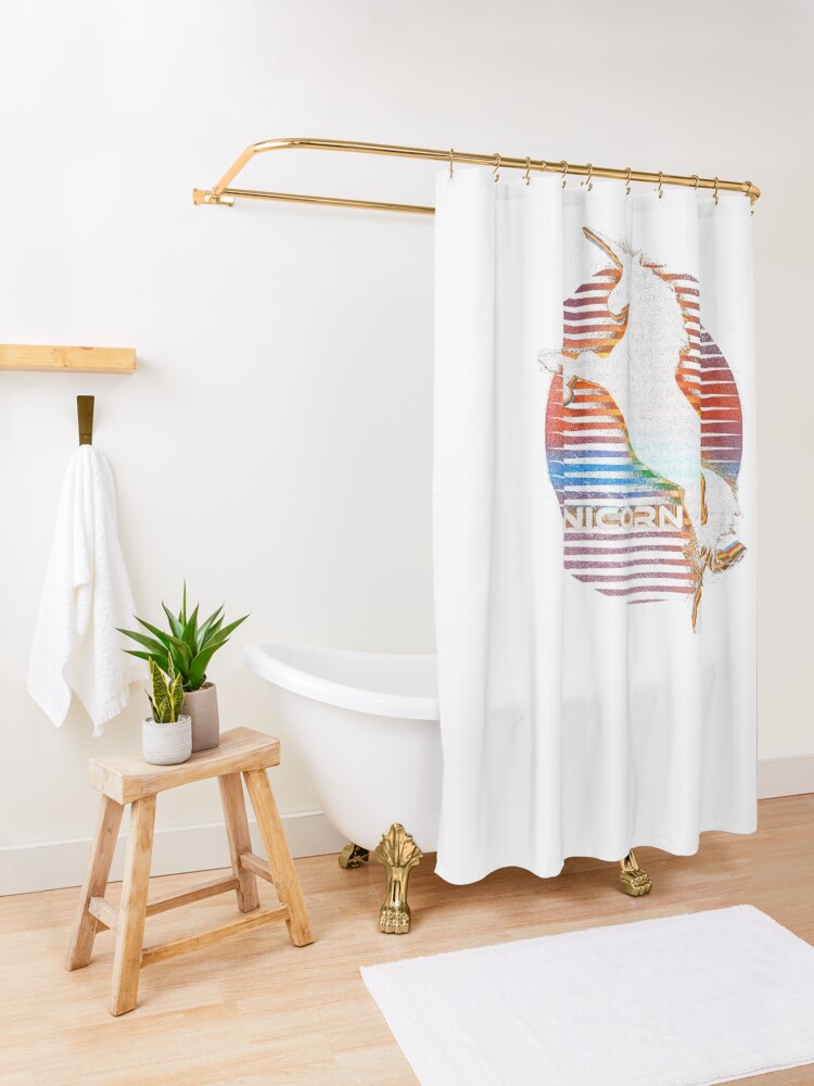 Alternate view of Unicorn Black Grey White Retro Galaxy Unicorn Graphic Logo Shower Curtain