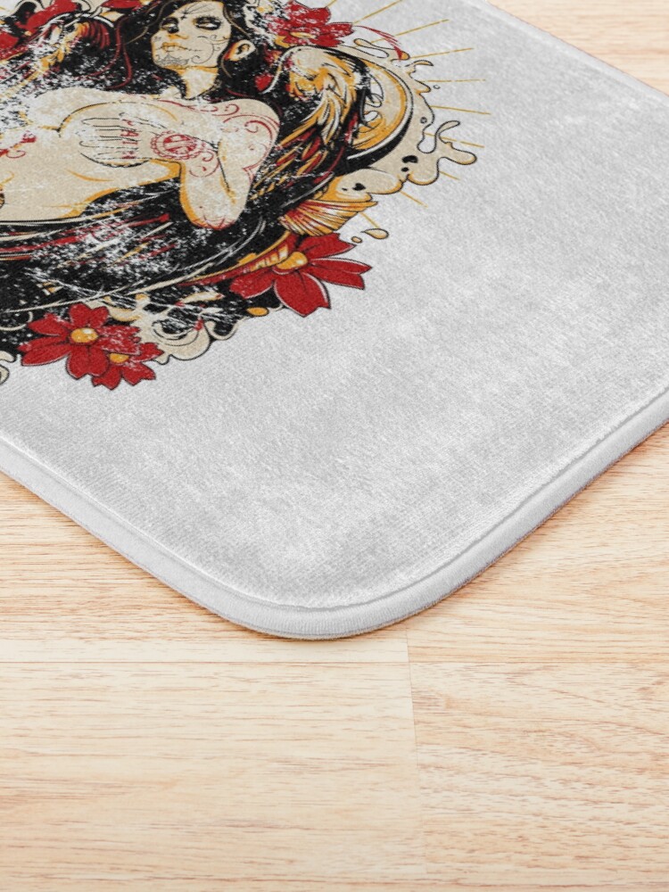 Alternate view of Cinco de Mayo Mexican Tattoo Pin-up Retro Vintage Day of The Dead Bath Mat