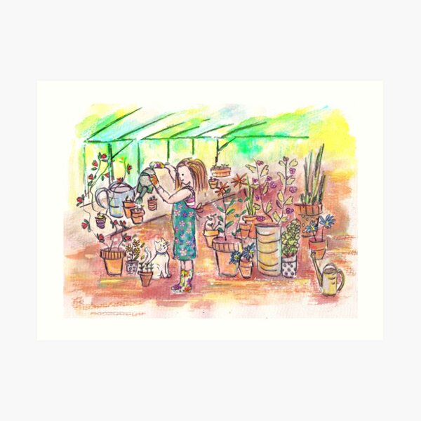 Watering the plants Art Print