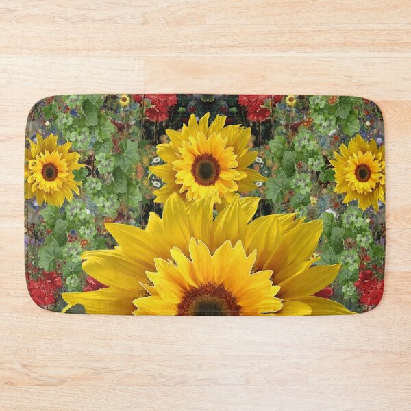 Item preview, YELLOW SUNFLOWERS RED GERANIUMS GARDEN ABSTRACT   designed and sold by sharlesart.