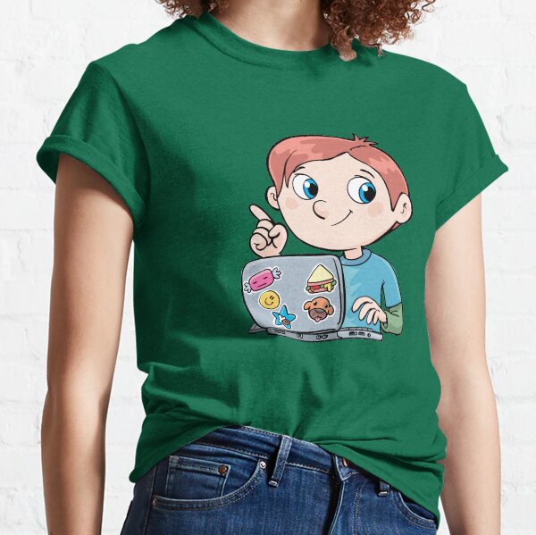 boy sits in front of the laptop and teaches distance learning Classic T-Shirt