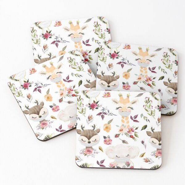 Item preview, Hand Drawn Watercolor Baby Animals With Masks Pattern designed and sold by UtArt.