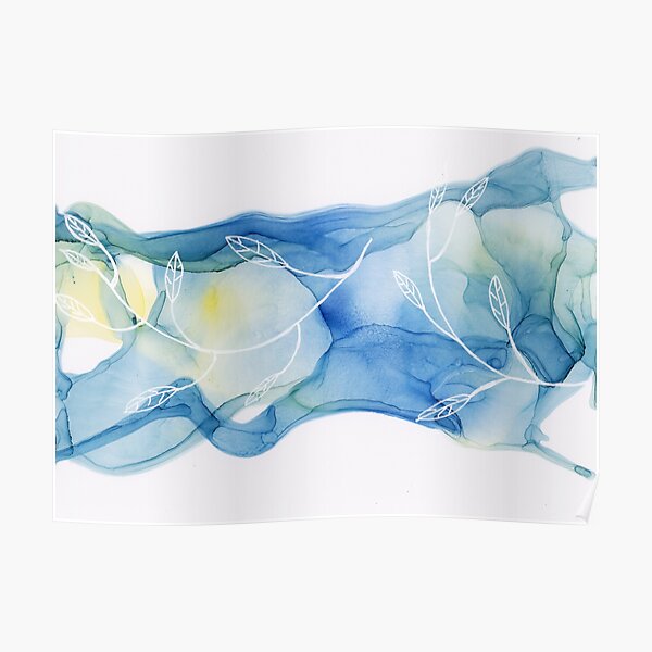 Blue and Yellow Vine Abstract Poster