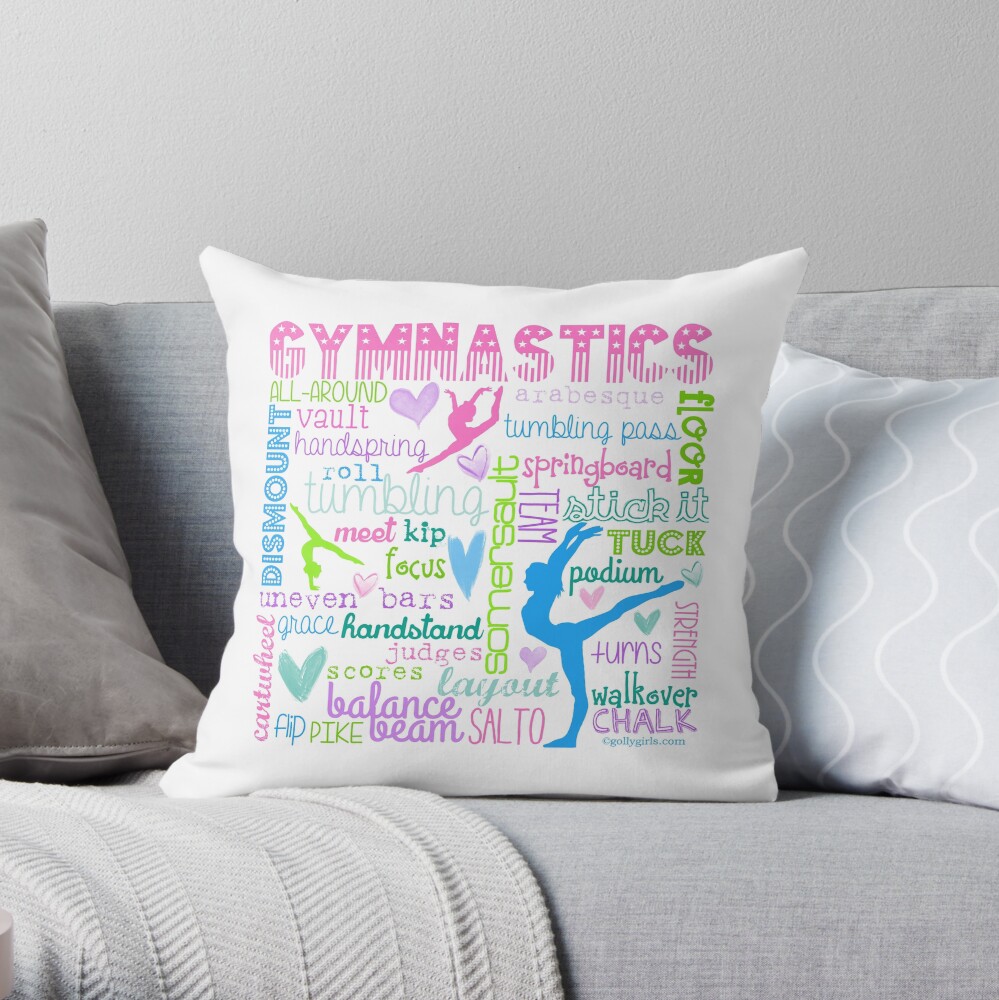 Gymnastics Typography in Pastels Throw Pillow