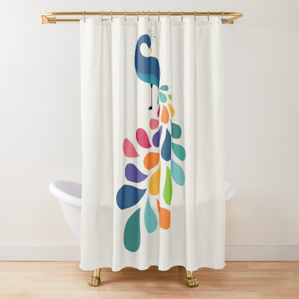 Peacock Modern Swirl Shower Curtain Purple Yellow Green Bird Artistic 