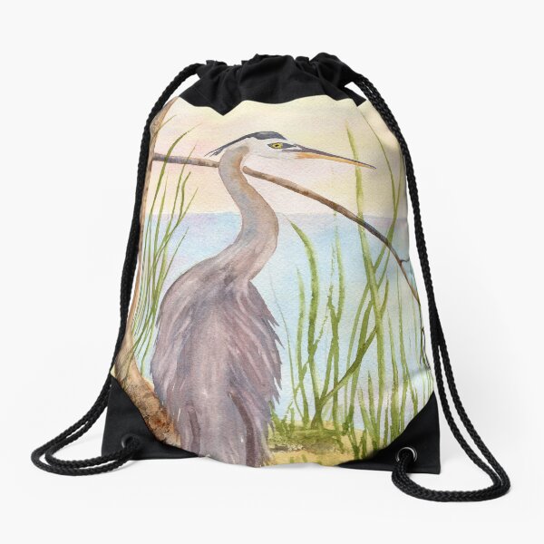 Great Blue Heron- Morning Reflections Drawstring Bag