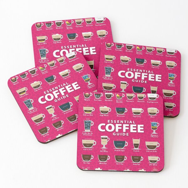 Item preview, Raspberry Red Colored Background Types of Coffee Chart designed and sold by Coffee-Meme.