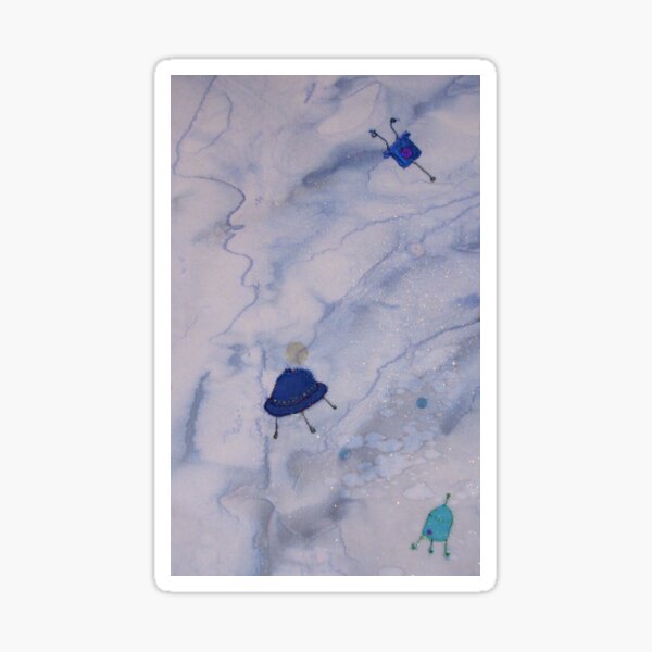 Blue Flying Saucer Sticker