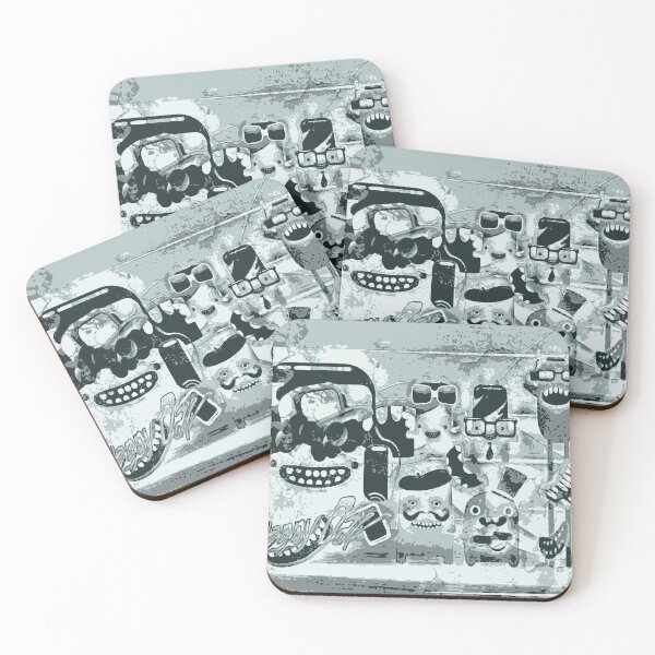 Item preview, Happy monsters in gray designed and sold by harietteh.