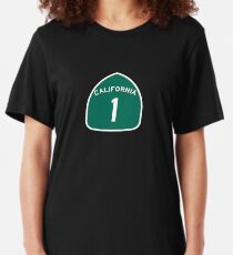 California Highway 1 T-Shirt - State Route One Road Sign Sticker PCH Slim Fit T-Shirt
