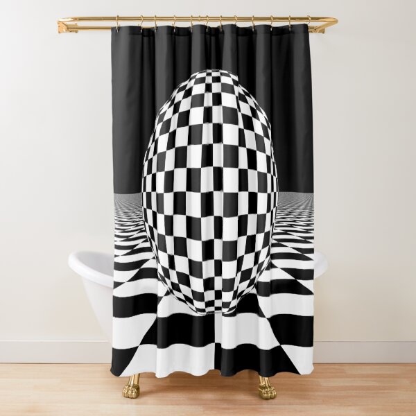 White and black shower curtains, chess board style print decor, Art design checkered, authentic checkerboard print shower curtains