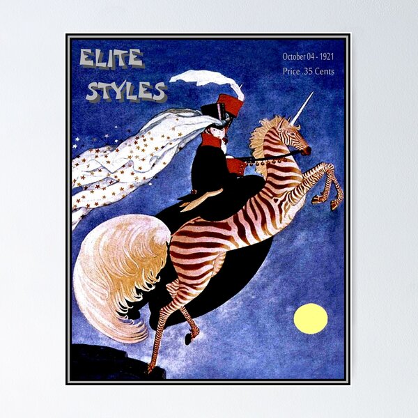 Item preview, ELITE STYLES : Vintage 1921 Lady Riding a Zebra Unicorn Magazine Print designed and sold by posterbobs.