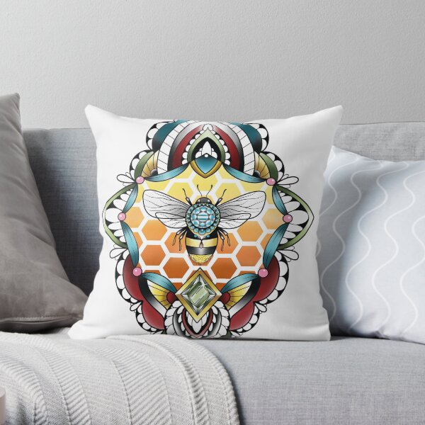 Bejeweled Bumblebee Geo Love Throw Pillow