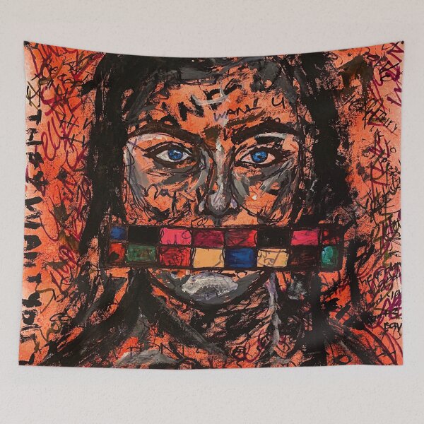 Item preview, censor face,art,girl,face,artwork,graffiti,street art,decor,wall art,canvas,original,mixed media,feminism,contemporary,posters,small,print designed and sold by spacesbydee.