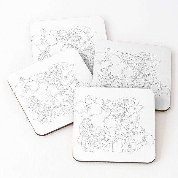 Item preview, javan rhino and orchid line art designed and sold by shayshayface.