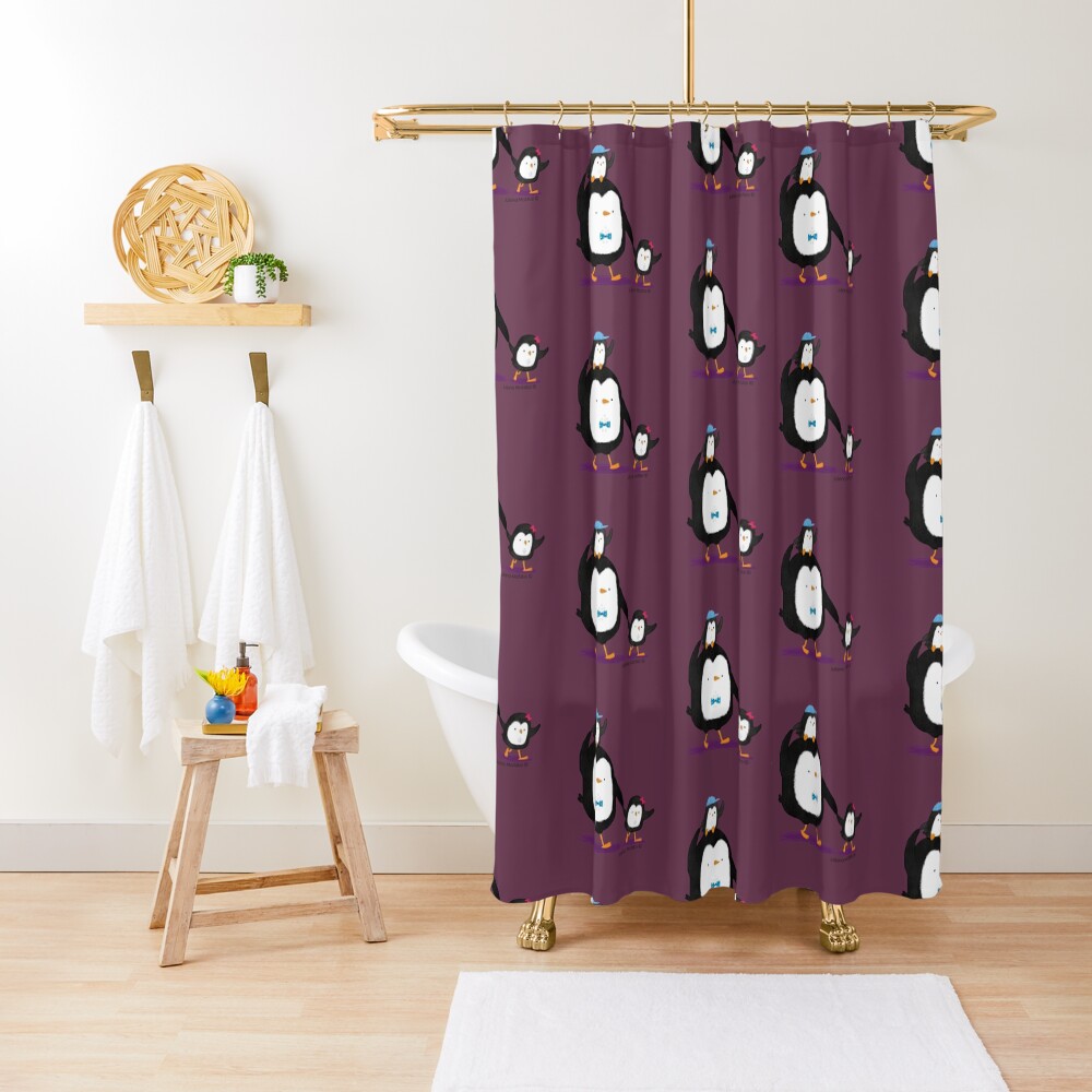 Dad Penguin with his daughter and son penguins Shower Curtain