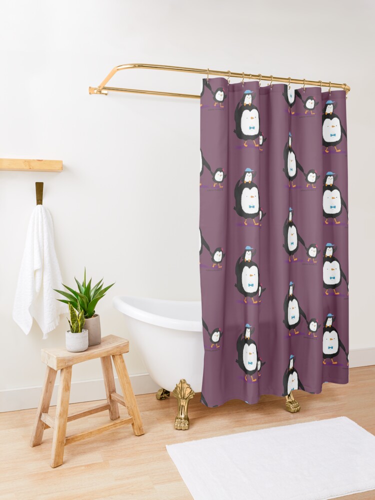 Alternate view of Dad Penguin with his daughter and son penguins Shower Curtain