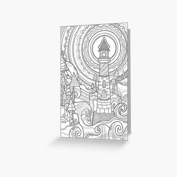 Lighthouse Coloring Art - Doodle Art Alley Poster Greeting Card