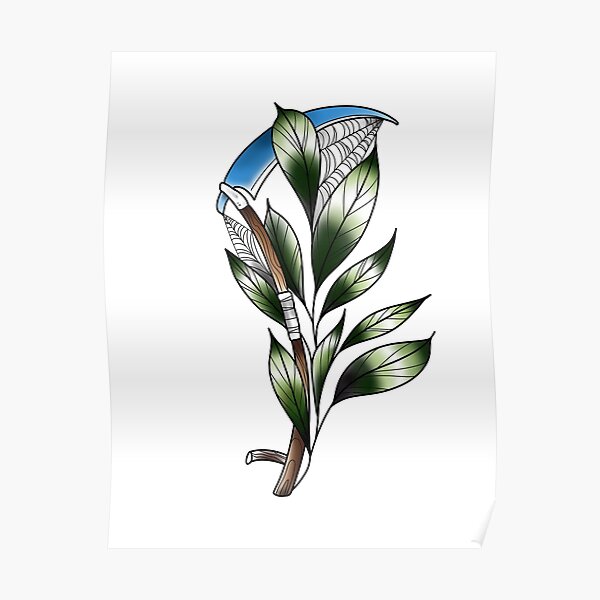 Scythe With webs and Leaves Poster