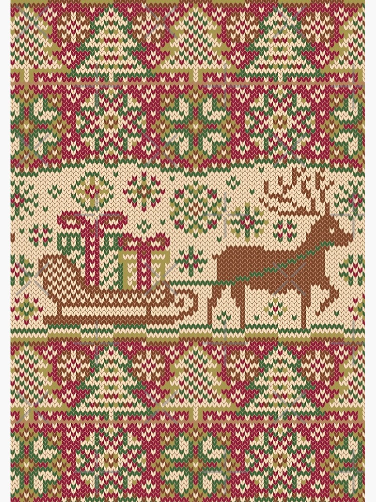 Aperçu 3 sur 3. Carnet avec l'œuvre Knitted pattern with reindeer red/green créée et vendue par olgart.