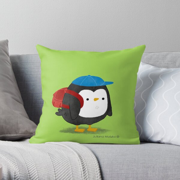 Jimmy Penguin goes to school Throw Pillow