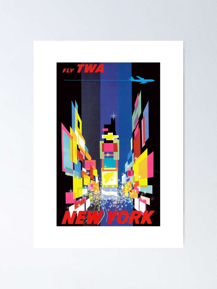 1960 New York Fly TWA Vintage Airline Poster