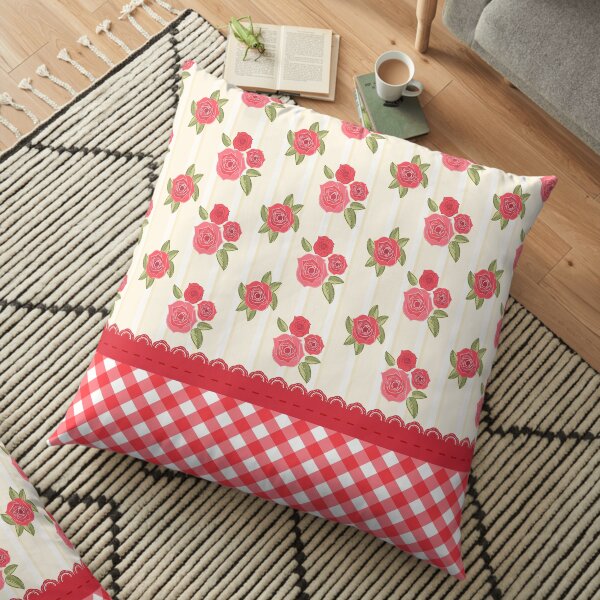 Beautiful Red Rose Shabby Wallpaper Floor Pillow