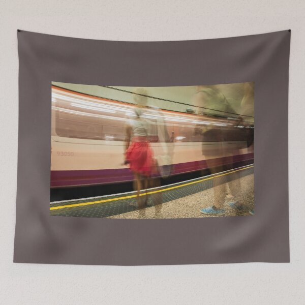 Item preview, conceptual image people on underground platform as train arrives in motion blur. designed and sold by Brian Scantlebury.