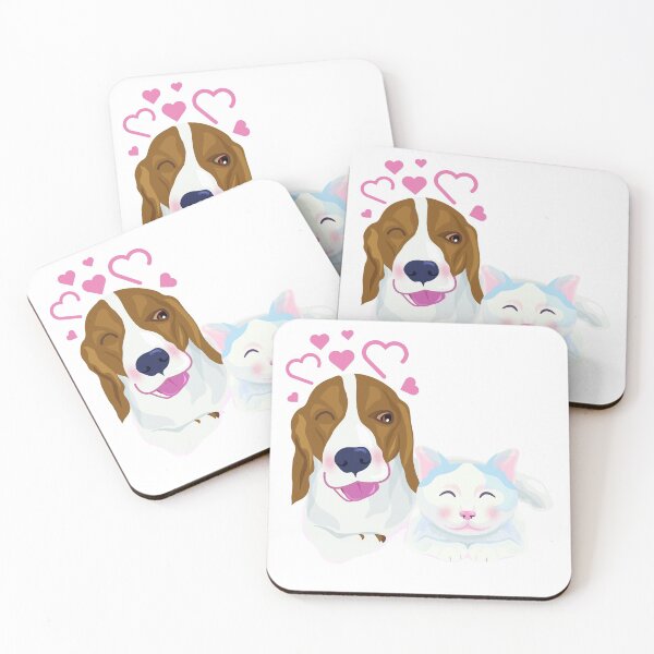 Item preview, Cute beagle dog hug a cat, both express shy emotion. designed and sold by hadkhanong.