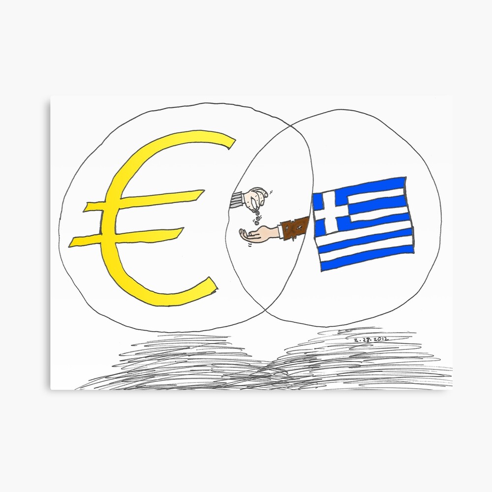 Caricature Des Options Binaires La Grece L Ue Et L Euro Metal Print By Binary Options Redbubble