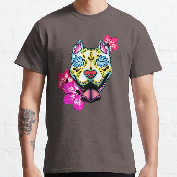 Slobbering Pit Bull - Day of the Dead Sugar Skull Pitbull Dog Classic T-Shirt