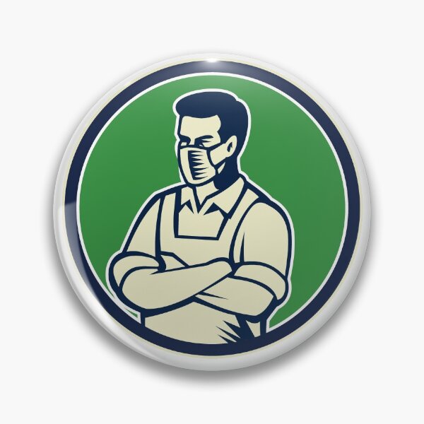 Item preview, Grocery Worker Wearing Face Mask Mascot designed and sold by patrimonio.