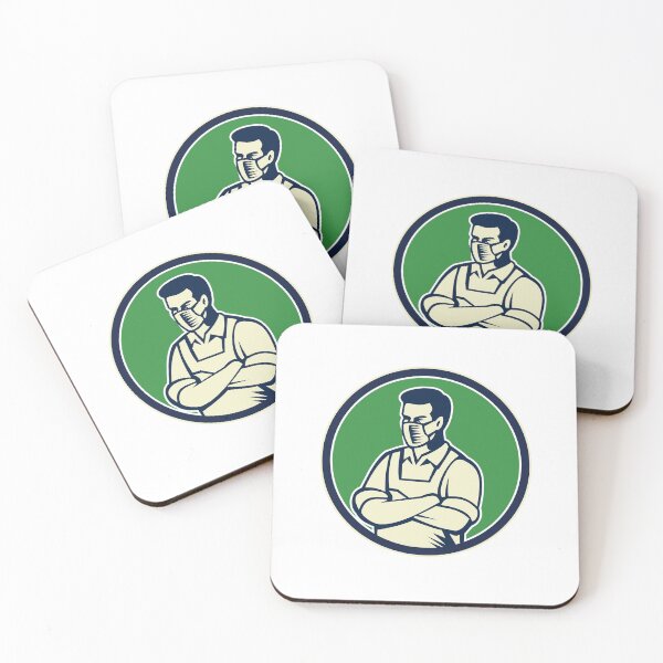 Item preview, Grocery Worker Wearing Face Mask Mascot designed and sold by patrimonio.