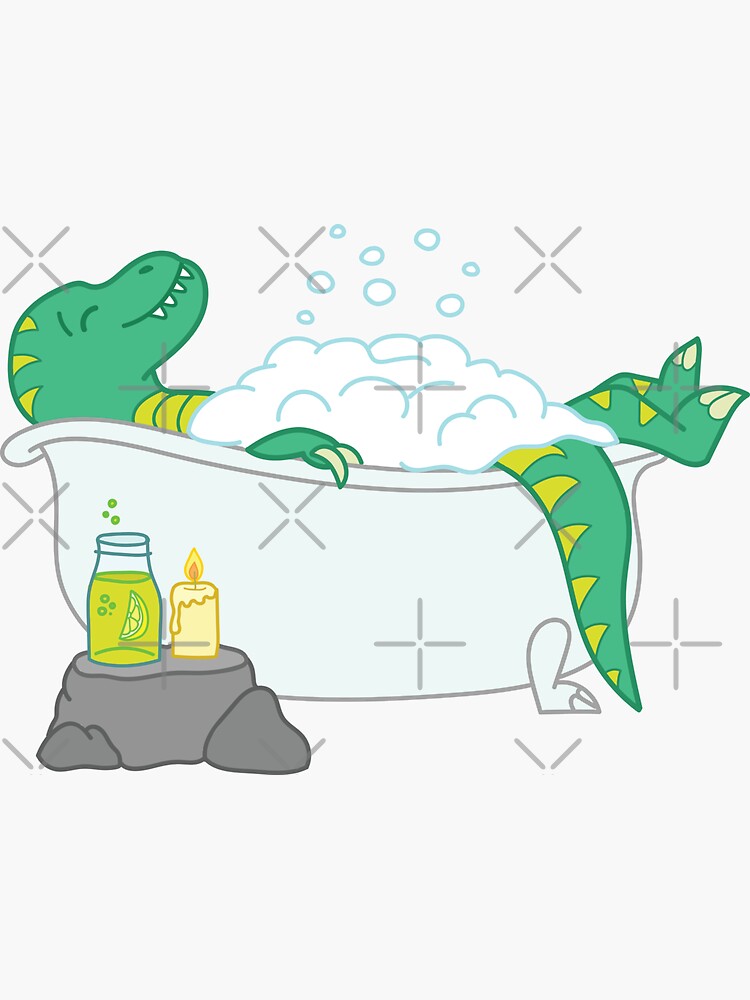 "Funny bathing dinosaur spa day illustration" Sticker for Sale by