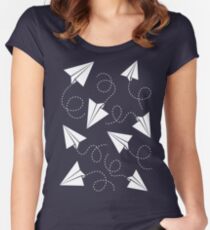 Paper Plane Pattern Women's Fitted Scoop T-Shirt