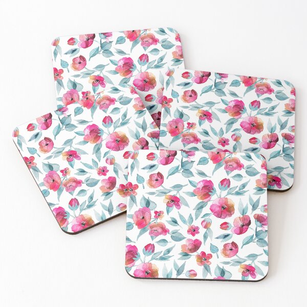 Item preview, Fresh Spring Blooms in Watercolor - grey blue and magenta on white designed and sold by micklyn.