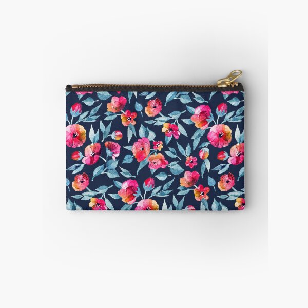 Item preview, Fresh Spring Blooms in Watercolor - grey blue and magenta on navy designed and sold by micklyn.