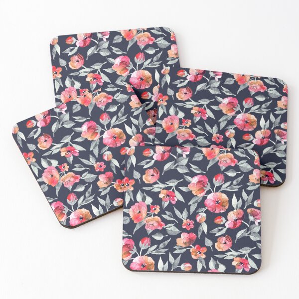 Item preview, Fresh Spring Blooms in Watercolor - charcoal grey and coral designed and sold by micklyn.
