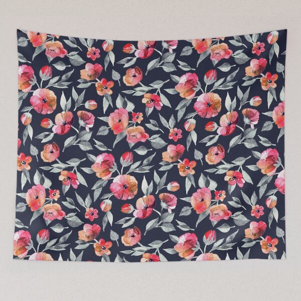 Item preview, Fresh Spring Blooms in Watercolor - charcoal grey and coral designed and sold by micklyn.