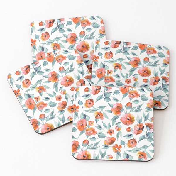 Item preview, Fresh Spring Blooms in Watercolor - blue grey and apricot coral on white designed and sold by micklyn.