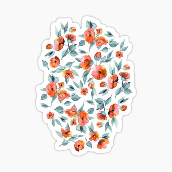 Fresh Spring Blooms in Watercolor - blue grey and apricot coral on white Sticker