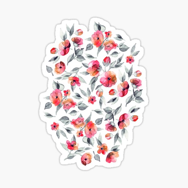 Fresh Spring Blooms in Watercolor - charcoal grey and coral Sticker
