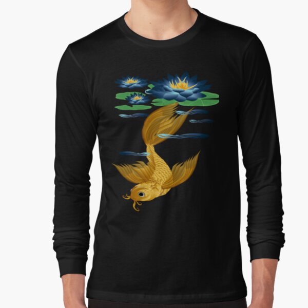 Gold Koi and Deep Blue Lilies Long Sleeve T-Shirt